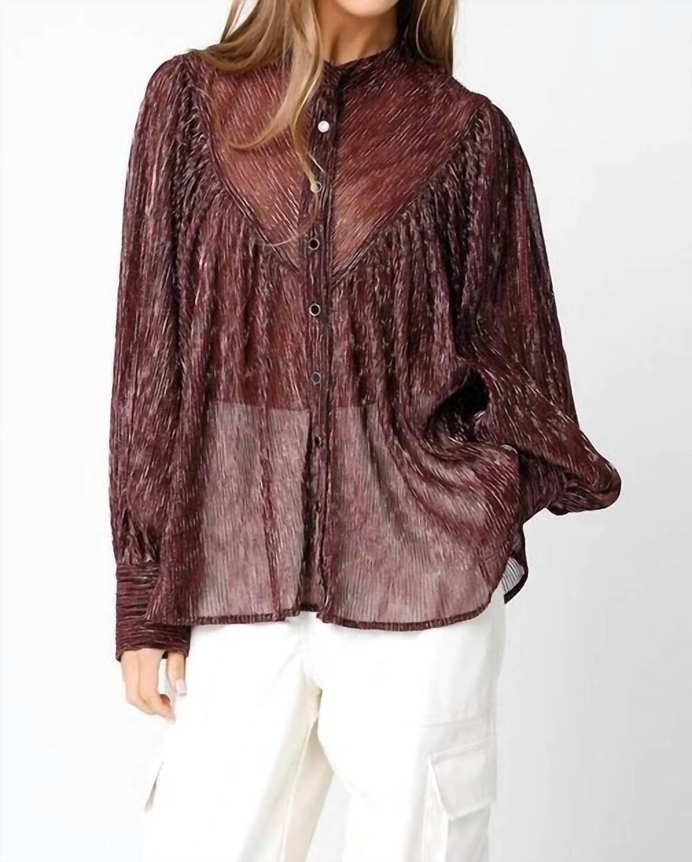 NEW OLIVACEOUS selene metallic blouse in wine